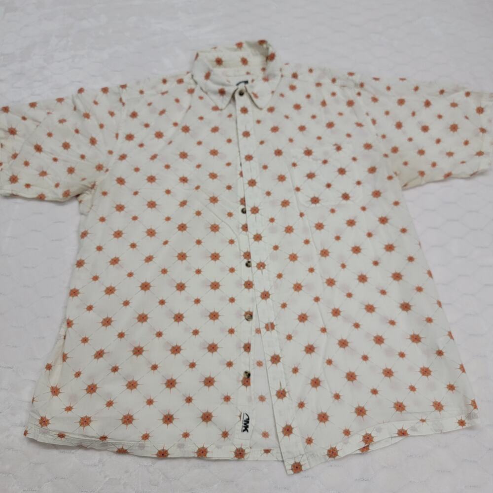 Mountain Khakis Shirt Mens XL White Orange Star Compass Button Up Short Slv